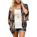 Avamo Women Chiffon Beach Bikini Cover Up Summer Fashion Floral Print Kimono Cardigan Loose Puff Sleeve Leopard Blouse Tops Kaftan