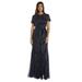 R&M Richards Women's Short Sleeve Sequin-Embellished Pleated Gown Navy, 4