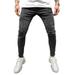 Men's Slim Fit Jeans Black Distressed Ripped Pants Casual Mid Waist Stretch Denim Trousers