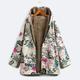 Women Faux Fur Hooded Parka Coat Floral Print Side Pockets Warm Vintage Casual Long Coat Outwear