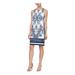 SLNY Womens Ivory Ikat Sleeveless Jewel Neck Above The Knee Shift Evening Dress Size 6