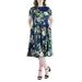 24seven Comfort Apparel Women's Plus Size Short Sleeve Navy Floral Pocket Midi Dress
