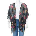 Women's Plus Floral Print Mesh Elbow Sleeve Kimono Duster