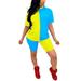 Xingqing Womens Sports Yoga 2PCs Outfit Sets Short Sleeve Color Block Top Shorts Sports Yoga Summer Tracksuits