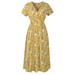 UKAP Women's Chiffon V Neck Dress Cute Floral Print A-Line Boho Beach Sundress Loose Swing Flowy Casual Short Tunic Dresses