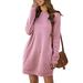 Women's Long Sleeve Pocket Casual Loose T-Shirt Dress Solid Color Round Neck Pullover Sweatshirt Ladies Plain Tunic Blouse Dresses Tops