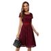 NHT&WT Women's A-line Lace Short Sleeve Dress V Back Swing Knee-Length Party Dress