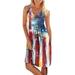 UKAP USA Flag Mini Dress For Women Sleeveless Crew Neck USA Flag Sundress Casual Summer Beach Holiday Tank Dress