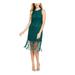 ADRIANNA PAPELL Womens Green Fringed Beaded Sleeveless Jewel Neck Short Sheath Cocktail Dress Size 8