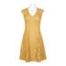 London Times V-Neck Sleeveless A-Line Concealed Zipper Back Crochet Lace Dress-YELLOW