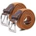 Mens Elastic Braided Canvas Belt Fabric Woven Stretch Braided Dress Belts-Brown, S