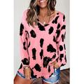 Women's Leopard Print Tops Loose V Neck Leopard Print Blouse Oversized Leopard Print Shirt Long Sleeve Top