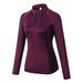 Women's Long Sleeve Sport T-Shirt Half-Zipper Pullover Quick Dry Solid Color Blouse with Thumb Holes Outdoor Sports Yoga Cycling