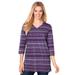 Woman Within Women's Plus Size Perfect Printed Three-Quarter-Sleeve V-Neck Tunic