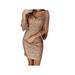 Women V-Neck Slim Sequined Tassel Long Sleeve Dress Sexy Elegant Sequin Bodycon Party Shining Mini Dresses, Gold, M