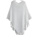 Kernelly Womens Ladies Cape Coat Fringe Poncho Oblique Stripe Coat Bohemian Shawl Scarf