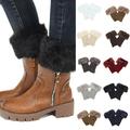 Women Faux Fur Trim Knitted Winter Leg Warmers Boot Socks Topper Cuffs