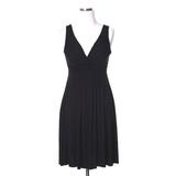 Black Deep V-Neck Sleeveless Dress with Twist Shirring Detail, Knee Length, Medium