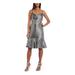 NW Nightway Womens Petites Metallic Drape Neck Flounce Dress