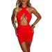 luethbiezx Crisscross Halter Dress for Women Cut Out Backless Ruched Bodycon Club Party Dress