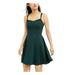 TEEZE ME Womens Green Zippered Spaghetti Strap Square Neck Mini Fit + Flare Party Dress Size 13\14