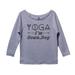 Womens Raw Edge Yoga Sweat Shirt 3/4 Sleeve â€œYoga I'm Down, Dogâ€� Style Dolman Neck - Funny Threadz Small, Heather Grey