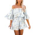 Women Off Shoulder Chiffon Romper Batwing Sleeve Siamese Trousers Ruffled Boho Beachwear