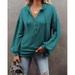 Woman,Button,Decoration,Drawstring,Jacket,Solid,Color,Loose,Hoodie,Top