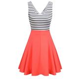 Women's Scoop Neck Sleeveless Striped Jumper Dress Mini Cocktail Tank Dress