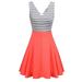 Women's Scoop Neck Sleeveless Striped Jumper Dress Mini Cocktail Tank Dress