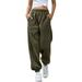 Sunisery Women Casual Solid Color Sport Pants Elastic Waist Ankle Cuff Loose