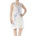 FREE PEOPLE Womens Ivory Embroidered Sleeveless V Neck Above The Knee Trapeze Dress Size: L