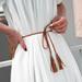 Thin PU Leather Belt Women Brown Waist Belts Female Dress Strap Tassel Fringe Chain Belts for Women