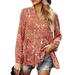 Womens Boho Floral Button Down V Neck Tops Long Sleeve Top Blouse Loose Tunic Shirt