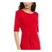 CONNECTED APPAREL Womens Red Ruched 3/4 Sleeve Jewel Neck Above The Knee Sheath Party Dress Size 12P