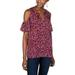 MICHAEL Michael Kors Womens Printed Split Neck Top Pink XS