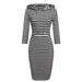 Women's Plus Size Hoodie Dress 3/4 Sleeve Casual Stripe Pullover Sweater Tunic with Kangaroo Pocket Holidays Lounge Office Overall Dress Work Wear Womens Plus Dresses