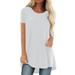 Atralife Women'S Short-Sleeved T-Shirt Large Size Mid-Length Round Neck Short-Sleeved T-Shirt Women Solid Color White M