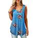 V-neck Blouse for Womens Casual Loose V-neck Tunic Tank Top Summer Sleeveless Floral Blouse Shirt
