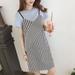 Summer Casual Striped O-neck Short-sleeved Dress Black and White Striped Dresses Casual Elegant Sheath Slim Dress