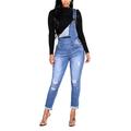 LKPRETTY Women Denim Overalls Ripped Bib Skinny Jeans Jumpsuit with Pocket