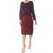 TOMMY HILFIGER Womens Red Floral Long Sleeve Jewel Neck Knee Length Body Con Formal Dress Size: L