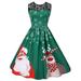 Selfieee Women's Christmas Lace Stitching Sleeveless Printed Dress A-line Pleated Cocktail Party Dress 40376 Green Medium