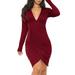 Women's V-neck Pleated Slim-Fit Irregular Sexy Sheath Dress