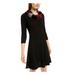 BCX Womens Black 3/4 Sleeve Jewel Neck Short Fit + Flare Dress Size L