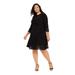 JESSICA HOWARD Womens Black 3/4 Sleeve Jewel Neck Knee Length Fit + Flare Dress Size 18W