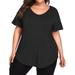 Avamo Plus Size Essential V-Neck T-Shirt for Women Short Sleeve Tops Casual Loose Pullover with Pockets