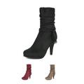 DREAM PAIRS Women's Fashion Suede Mid Calf Winter Warm Faux Fur Lined Kitten Heel Boots VIVI BLACK Size 11