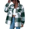 Kiapeise Autumn and winter womenÂ´s warm fashion plaid long-sleeved shirt jacket plaid lapel cardigan coat