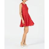 Maison Jules Women's Border-Print Fit & Flare Dress, Red, 4